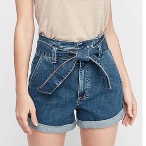 Super High Waisted Paperbag Tie Jean Shorts